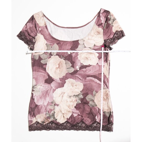 Dusty Rose Lace Trim Scoop Neck Tee 💐 JAPANESE BRAND - Picture 9 of 9
